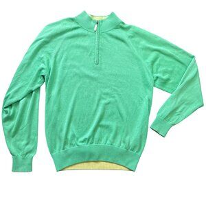 Peter Millar Quarter Zip Pullover Sweater Men's Size Medium Green Silk, Cashmere